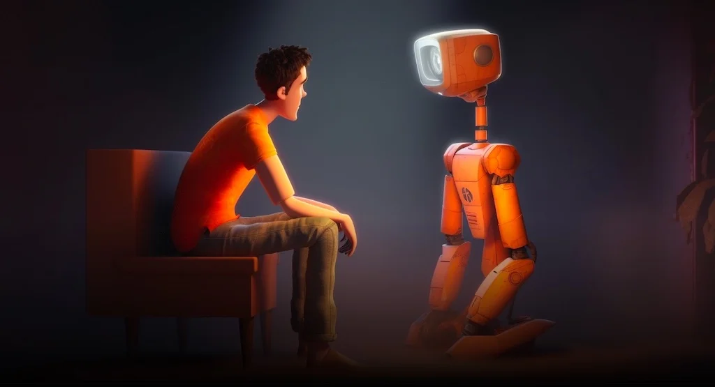 Illustration d'un homme et d'un robot se regardant